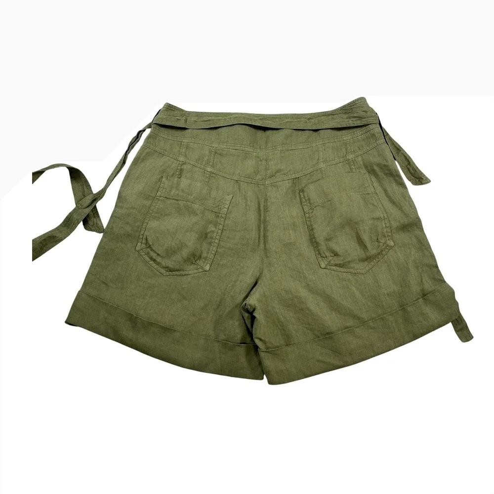 Wrap London Forest Green 100% Linen Belted Shorts Size US 16 NWT - Picture 2 of 16